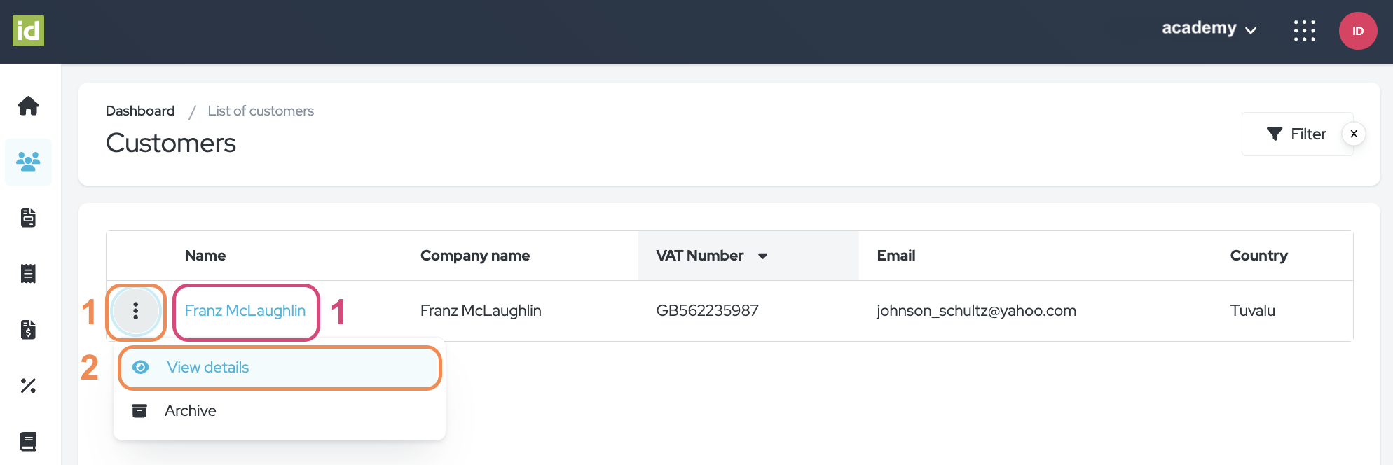 View the details of a participant.