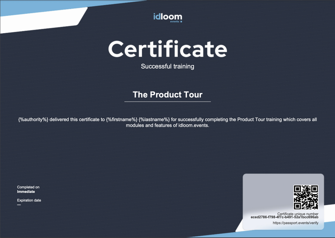 Deliver certificates based on the attendance to an event or training, on site or online