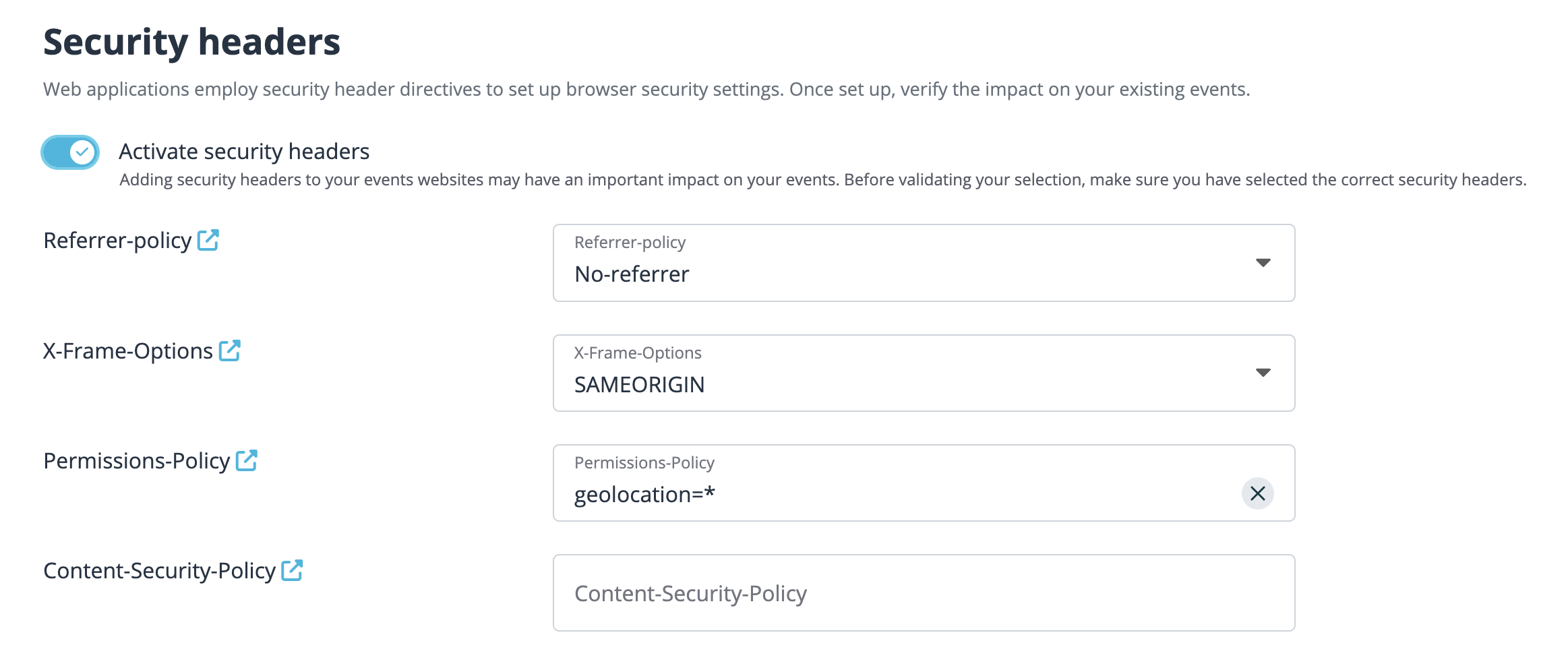 Manage Security Headers