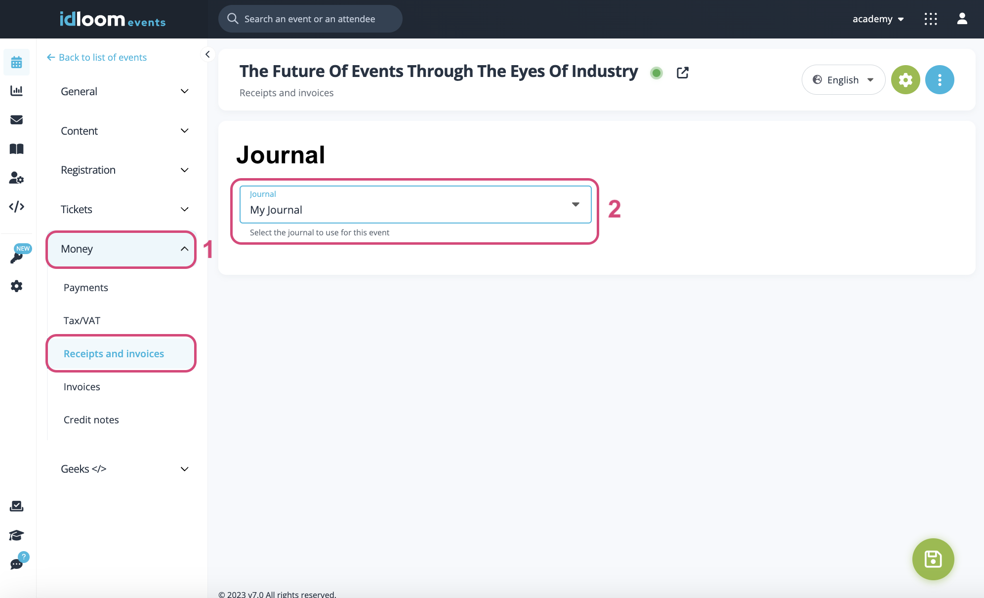 Selecteer je Journal in de Event.