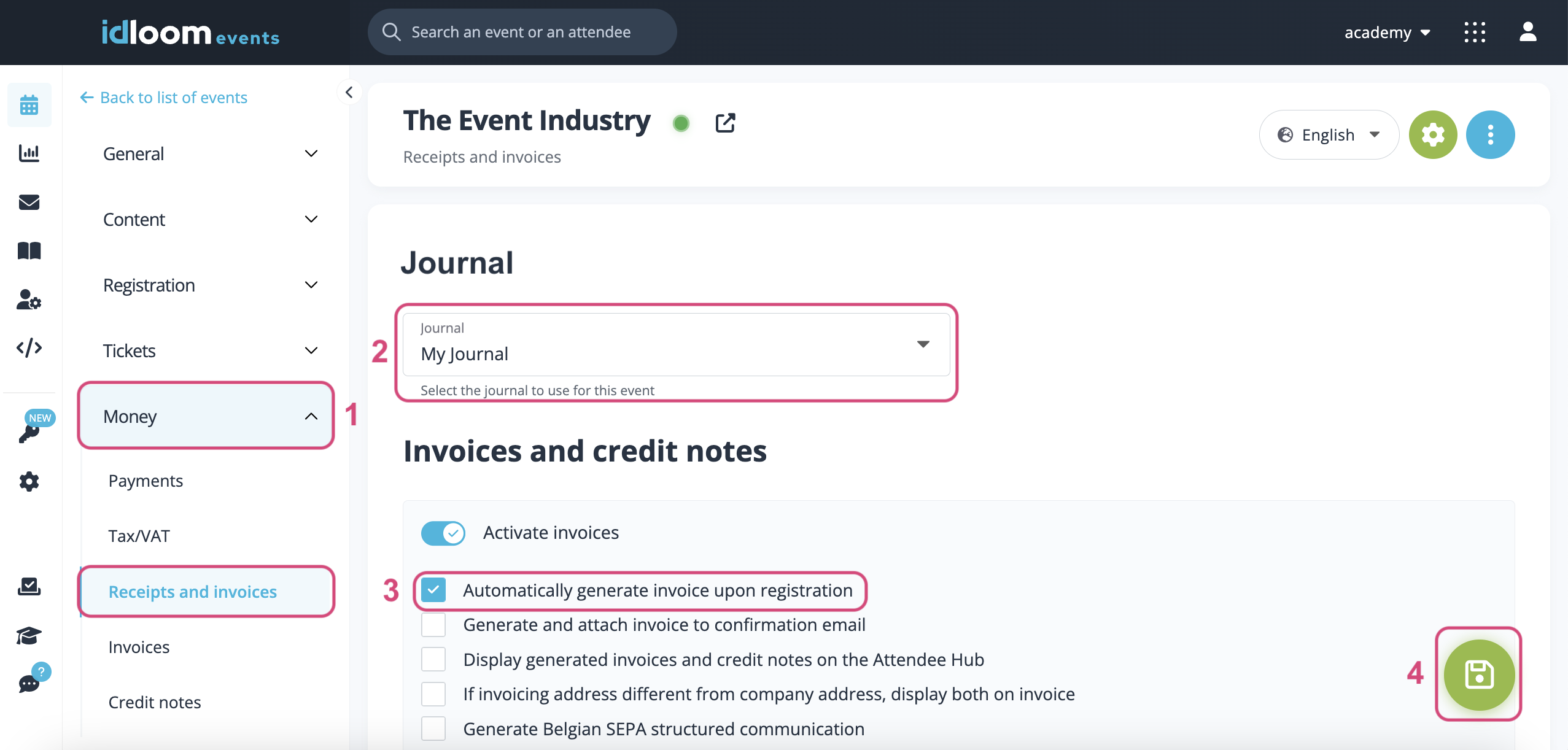 Koppel je Journal aan een evenement.