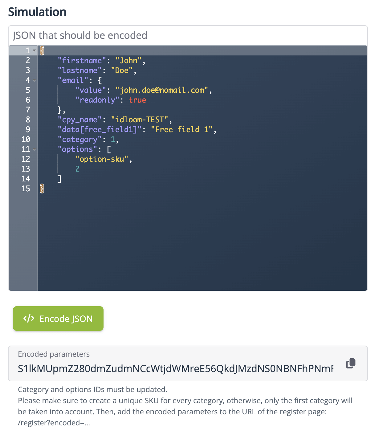 JSON Editor and Encoded parameter result