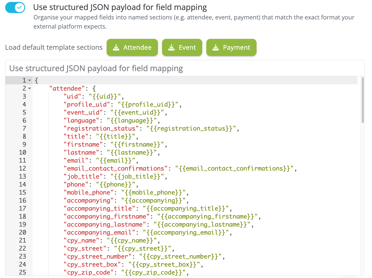 Structured JSON Payload on an idloom integration