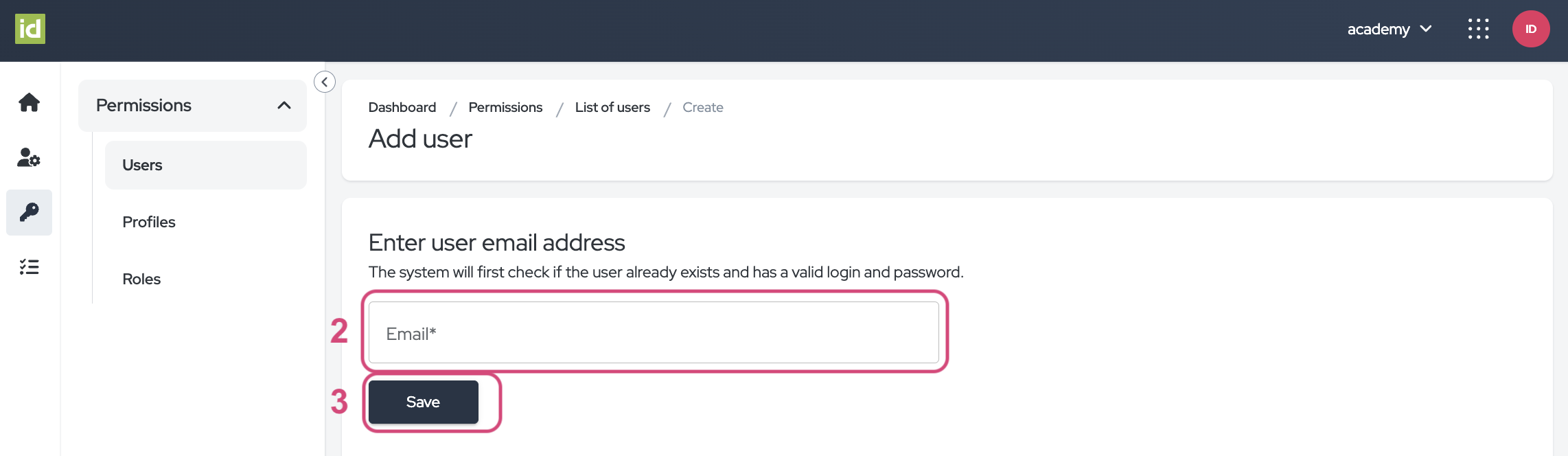 Enter an email address for your user.