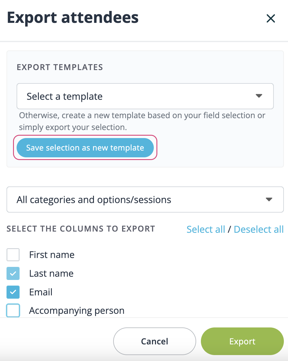 Cliquez sur le button "Save selection as new template".