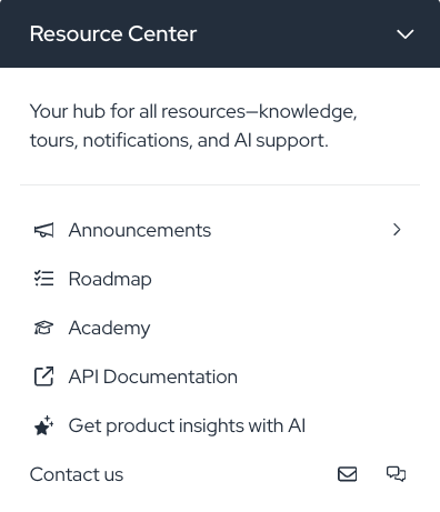 Dashboard del Centro risorse di idloom – con tutorial guidati, documentazione, notifiche e supporto AI.