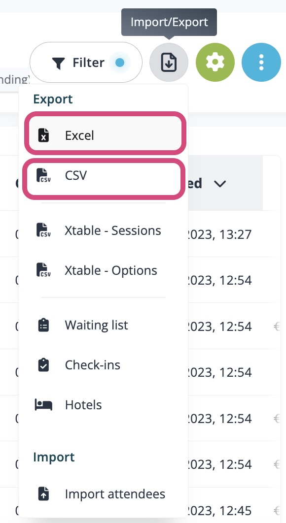 Exportez un fichier Excel ou CSV.