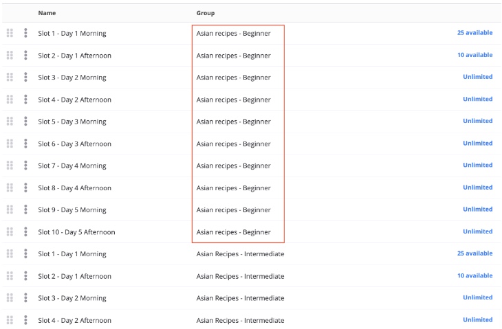 Setting Up Options (Linked to Groups