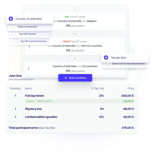 Easily apply taxes on tickets – idloom event management software