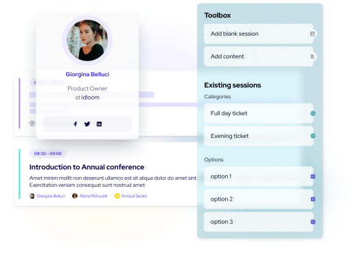 Create stunning event program, multiple attendee paths, link speakers to sessions and more – idloom event management software