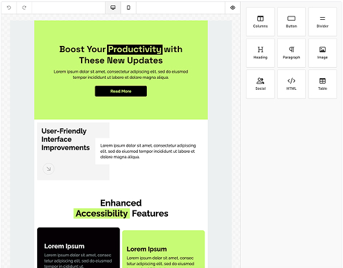 idloom event emailing builder and dashboard showing emailing statistics and builder interface
